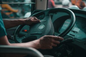 Close up image of minibus driver