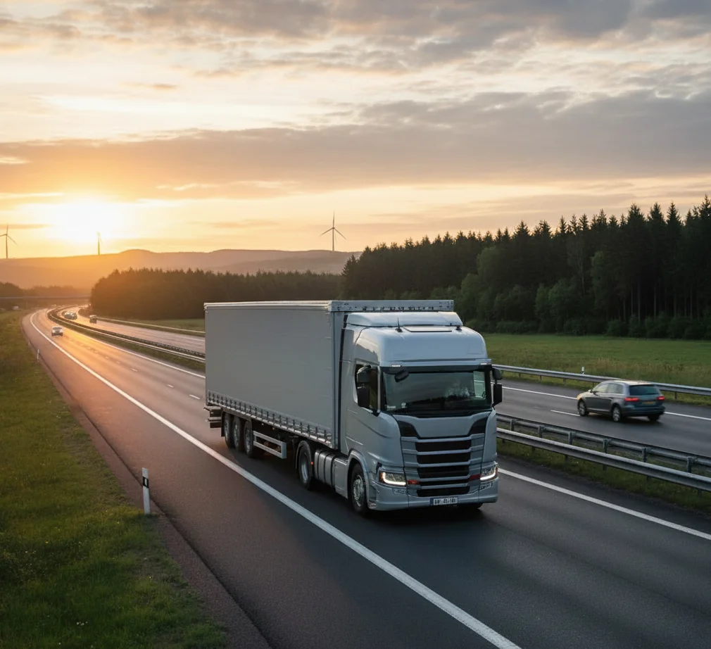 electric hgvs vehicle driving on a road